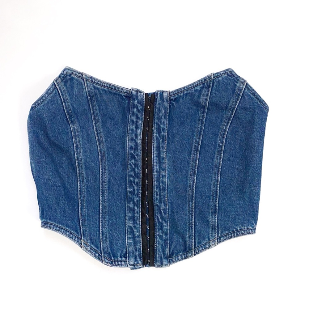 NAKED WARDROBE BLUE DENIM DREAMS STRAPLESS LACE UP BACK CORSET TOP - Picture 2 of 6